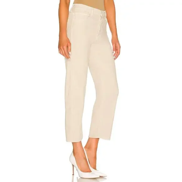 Mother The Ditcher Crop Jeans Chalk It Up Beige Straight Leg High Waist SZ 25
